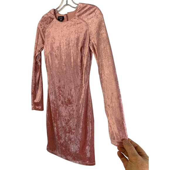 Bebe XS Long Sleeve Crushed Velvet Bodycon Mini Dress In Dark Rose - Picture 7 of 12